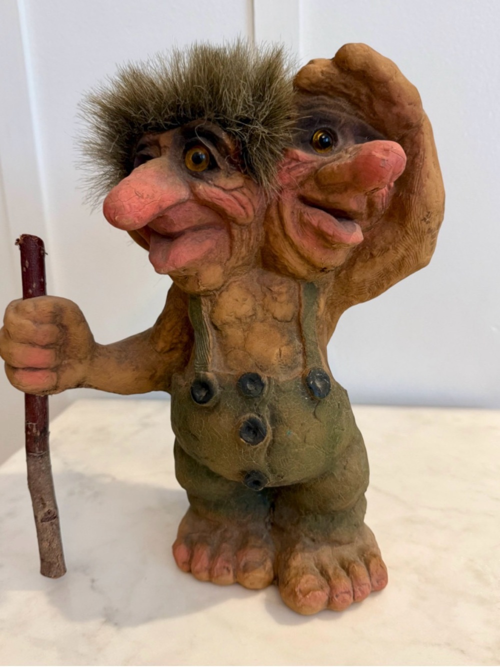 VINTAGE NYFORM 10” TWO HEADED TROLL NORWAY FOLK ART MYSTICAL WOODLAND VIBES